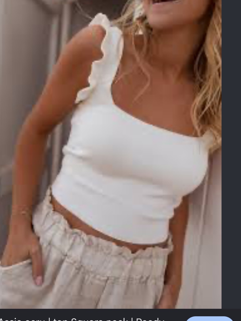 Ruffled Square Neck Cropped Tank Top - Cream